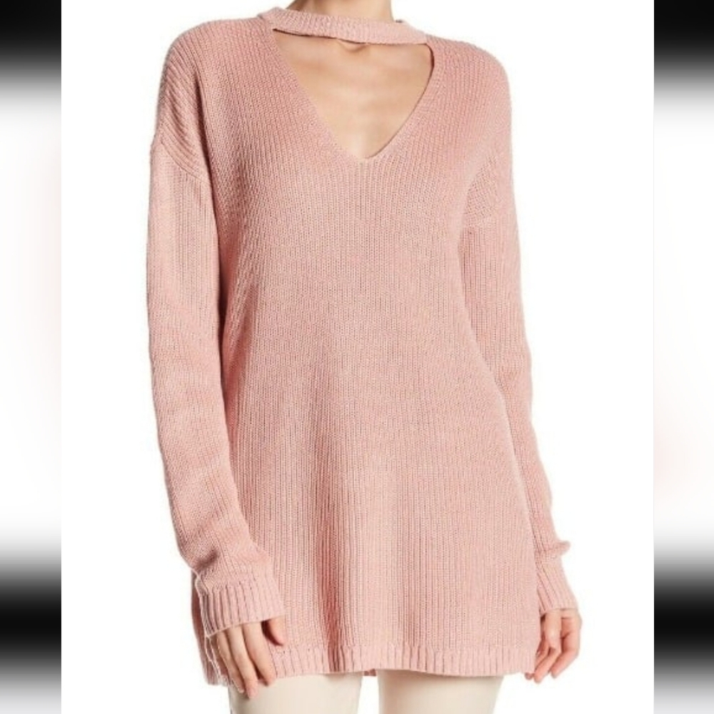Vince Camuto Small Choker Sweater Tunic light‎ pink long sleeve top euc